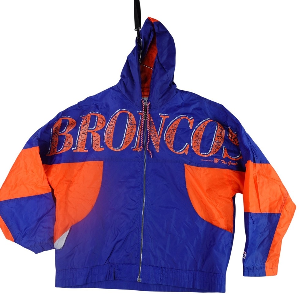Vintage 1994 Denver Broncos The‎ Game Windbreaker Jacket Large Blue 90s NFL